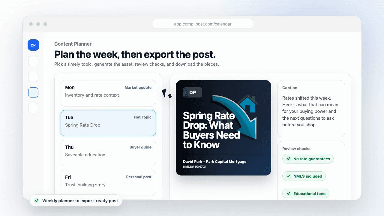 A mortgage content calendar that makes consistency easier product workflow preview